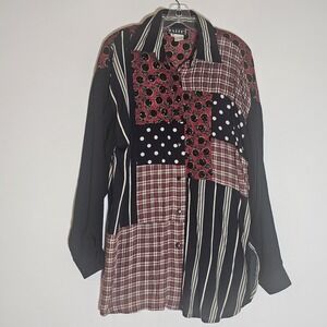 Vintage Faith Shirt Womens Medium Multicolor Patchwork Sunflower Sequin Polka M